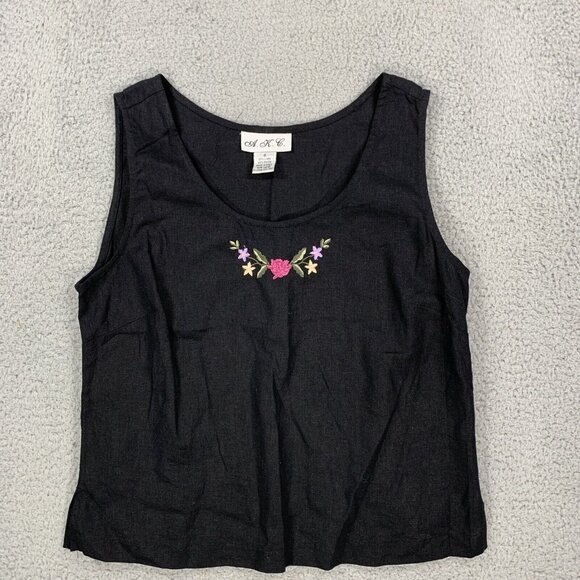 VTG 90s AKC 3pc Pant Set Womens Small Black Blue Linen Blend Floral Casual-Suit - Picture 9 of 16